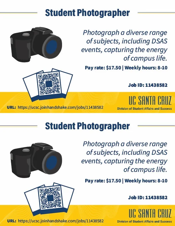 Half-sheet version of the Student Photographer Handshake job flyer, two per page